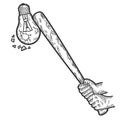 Baseball bat crash idea symbol, electric lamp. Sketch scratch board imitation.