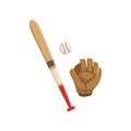 Baseball bat, glove and ball, American football equipment vector Illustration on a white background Royalty Free Stock Photo