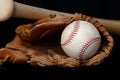 Baseball and Bat and Glove on black Royalty Free Stock Photo