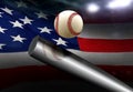 Baseball bat hitting ball with American flag Royalty Free Stock Photo