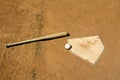 Baseball and Bat on Home Plate Royalty Free Stock Photo