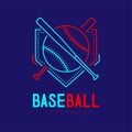 Baseball with bat and home plate logo icon outline stroke set dash line design illustration Royalty Free Stock Photo