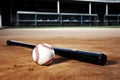 baseball and bat on home plate, no people Royalty Free Stock Photo