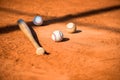 Baseball and Bat on Home Plate