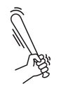 Baseball bat in man hand. Wooden baseball bat in flst style