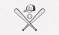 Baseball bats, ball and cap icons. Vintage design elements for logo, badges, banners, labels. Royalty Free Stock Photo