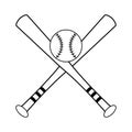 Baseball bats crossed with ball symbol in black and white Royalty Free Stock Photo