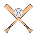 Baseball bats crossed with ball symbol blue lines Royalty Free Stock Photo