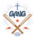 Baseball bats crossed vector criminal gang logo or sign.