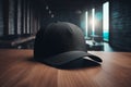 Baseball black cap on table. Generate Ai