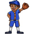 Baseball Boy Pitcher Waving Cartoon Clipart Royalty Free Stock Photo