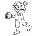 Baseball Boy Pitching Isolated Coloring Page