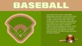 Baseball brochure with baseball filed, hat, bat, ball and glove, vector illustration