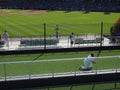 A catcher practicing defense in the bullpen in Cleveland at Progressive Field for the Indians Royalty Free Stock Photo