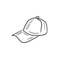 Baseball cap in black isolated on white background. Hand drawn sport hat sketch illustration in simple doodle engraved vintage