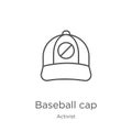 baseball cap icon vector from activist collection. Thin line baseball cap outline icon vector illustration. Outline, thin line