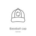 baseball cap icon vector from activist collection. Thin line baseball cap outline icon vector illustration. Outline, thin line