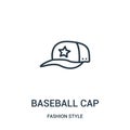 baseball cap icon vector from fashion style collection. Thin line baseball cap outline icon vector illustration Royalty Free Stock Photo