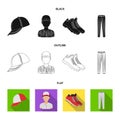 Baseball cap, player and other accessories. Baseball set collection icons in black,flat,outline style vector symbol Royalty Free Stock Photo