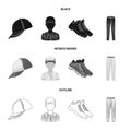 Baseball cap, player and other accessories. Baseball set collection icons in black,monochrome,outline style vector Royalty Free Stock Photo