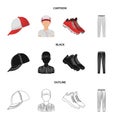 Baseball cap, player and other accessories. Baseball set collection icons in cartoon,black,outline style vector symbol Royalty Free Stock Photo