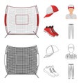 Baseball cap, player and other accessories. Baseball set collection icons in cartoon,outline style vector symbol stock Royalty Free Stock Photo