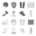 Baseball cap, player and other accessories. Baseball set collection icons in outline,monochrome style vector symbol Royalty Free Stock Photo