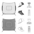 Baseball cap, player and other accessories. Baseball set collection icons in outline,monochrome style vector symbol Royalty Free Stock Photo