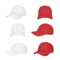 Baseball cap. Sport clothes realistic mockup front back side of caps vector collection Royalty Free Stock Photo