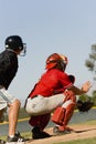 Baseball Catcher And Umpire On Field Royalty Free Stock Photo