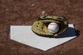 Baseball Catchers Mitt With Ball On Homeplate Royalty Free Stock Photo