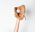 Baseball is caught in a worn baseball glove Royalty Free Stock Photo