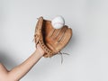 Baseball is caught in a worn baseball glove Royalty Free Stock Photo