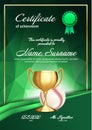 Baseball Certificate Diploma With Golden Cup Vector. Sport Graduation. Elegant Document. Luxury Paper. A4 Vertical