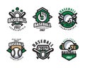 Baseball Championship Badge and Emblem with Bat, Ball, Glove and Helmet Vector Set