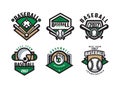 Baseball Championship Badge and Emblem with Bat, Ball, Glove and Helmet Vector Set