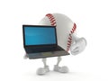 Baseball character holding laptop
