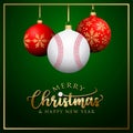 Baseball Christmas balls - Greeting Card - Green Backgroun Royalty Free Stock Photo