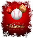 Baseball Christmas balls - Snow frame - Greeting Card Royalty Free Stock Photo