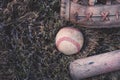 Baseball Concept with equipment on field Royalty Free Stock Photo