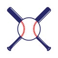 Baseball crossed bats with ball. Criss cross bats. Flat vector illustration Royalty Free Stock Photo