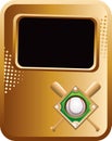 Baseball diamond and bats on gold banner