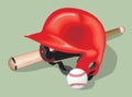 Baseball equipment: a bat, ball and helmet. Vector realistic illustration. Royalty Free Stock Photo