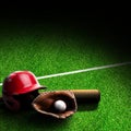 Baseball Equipment on Field With Copy Space Royalty Free Stock Photo