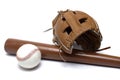 baseball equipment glove ball bat white background