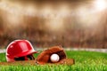 Baseball Equipment on Grass With Copy Space Royalty Free Stock Photo