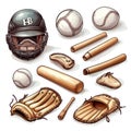 Baseball Equipment Illustration, Bats, Balls, Gloves, and Helmet Royalty Free Stock Photo
