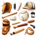 Baseball Equipment Illustration, Bats, Gloves, Ball, and Cap Royalty Free Stock Photo