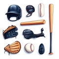 Baseball Equipment Illustration, Bats, Gloves, Balls, and Helmet Royalty Free Stock Photo