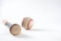 Old used baseball by ball bat Royalty Free Stock Photo